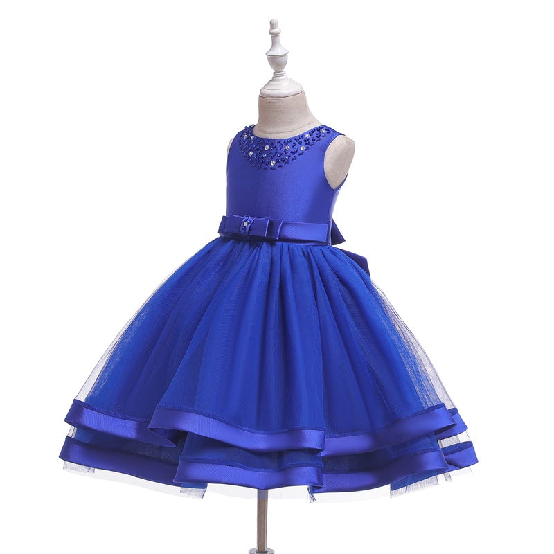 Glamulice Blue Little Girls Dresses Christmas Ruffles Tulle Vintage Bridesmaid Birthday Party Gown Pageant Flower Girl Dress for Wedding Princess Dance Formal Ball Gown Deep Blue Holiday 5 6 - Image 3